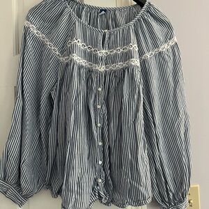 Old Navy blue striped peasant blouse with buttons - size L
